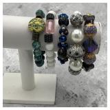 5 stone, agate, lucite ball bracelets