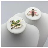 Rhinestone hummingbird & bee brooches