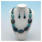 Turquoise jasper stone necklace earrings