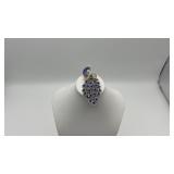 Bold blue rhinestone peacock brooch