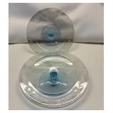 Pair 8' pedestal sapphire blue glass servers