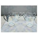 2 sets fostoria blue Fairfax, creamers sugars