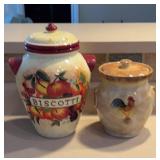 2 pottery canisters, cookie jars