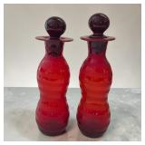 10' cranberry swirl glass decanter set