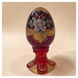 4' fenton glass hand painted ruby egg