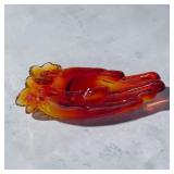 5' Amberina glass hand ring dish