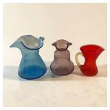 3pc amberina, amethyst, blue crackle glass lot