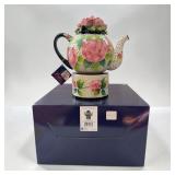 JM McCall blue sky Rose teapot w/ tealight warmer