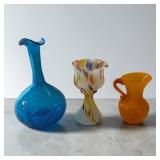 Cobalt blue, millefiori, orange art glass lot