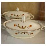 2 Jewel Tea Ruffled Oval Serving Dishes and Lids
