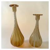 Pair art glass twist bulb vases 12' & 10'