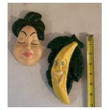 2 Vintage Chalkware fruit Wall Hangings