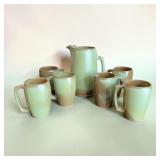 Frankoma pottery pitcher w/ 6 tumblers