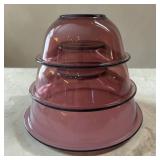 3pc Pyrex amethyst glass mixing bowl set
