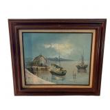 Signed oil on canvas nautical scene