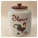 10' rooster pottery flour jar