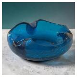 7 1/2' MC blue crackle glass cigar ashtray