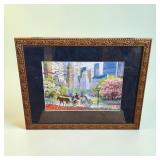 Signed Roustam Nour watercolor Central Park NY