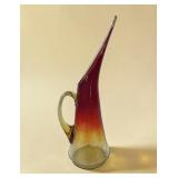 14' Amberina crackle glass fluted pitcher