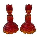 LE Smith glass Aberina Moon & stars candlestick
