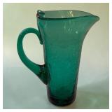 7' emerald green crackle glass pitcher