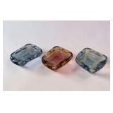 3 MC Ruby & sky blue glass ashtrays