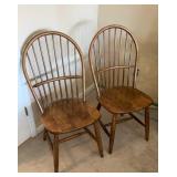 Pair Arch Spindle Back Wooden Chairs