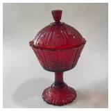 9' fenton glass ruby pedestal candy dish
