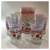 Vintage fruit bouquet glass pitcher tumblers