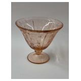 Cabbage Rose pink Depression glass footed compote
