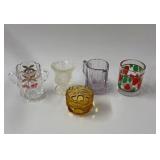 Vintage glass toothpick holders-amethyst, etc