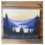 Oil on canvas mountain lake scene