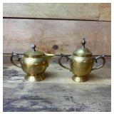 Brass creamer and sugar