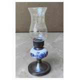 12' flow blue pottery oil lamp