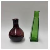 Amethyst and emerald glass vases