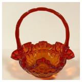 8' fenton amberina glass thumbprint basket