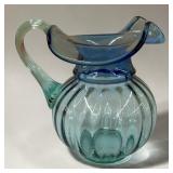 7' fenton glass aqua blue melon pitcher