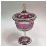 9' cranberry enamel overlay candy dish