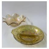 2 carnival glass nut candy dishes