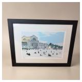Signed watercolor sledding on the hill 16/100