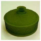 7' green frosted satin lidded candy dish