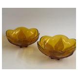 Amber Glass Flower Floral Pedestal Bowls