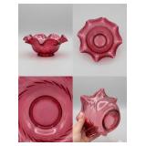 Cranberry swirl ruffle edge bowl