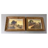 Pair farm scene vintage prints