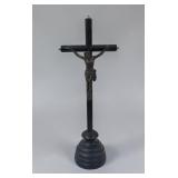 11' early brass crucifix on wood cross
