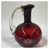Cranberry etched bulb pitcher