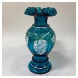 9' fenton signed handpainted glass vase