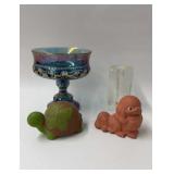 Glass clean up vases and clay figurines