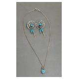 Turquoise and sterling earrings and necklace set