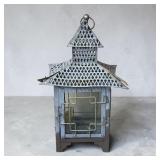 Metal glass side pagoda candle lantern